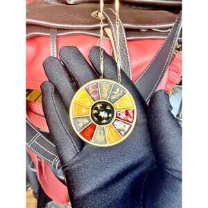 Vintage Bob Mackie Zodiac Wheel Pendant / Brooch (28" chain!)